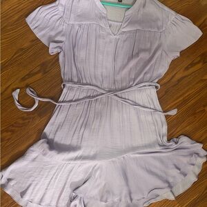 Simply Vera Vera Wang Light Lavender Short-Sleeve Belted Flowy Mini Dress